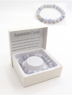 Aquamarine Crystal Blessing Bead Bracelets with Gift Box. 